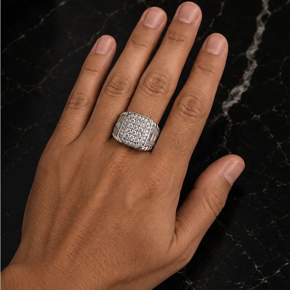 925 Sterling Silver 2.00CT MOISSANITE Signet Statement Men’s Ring